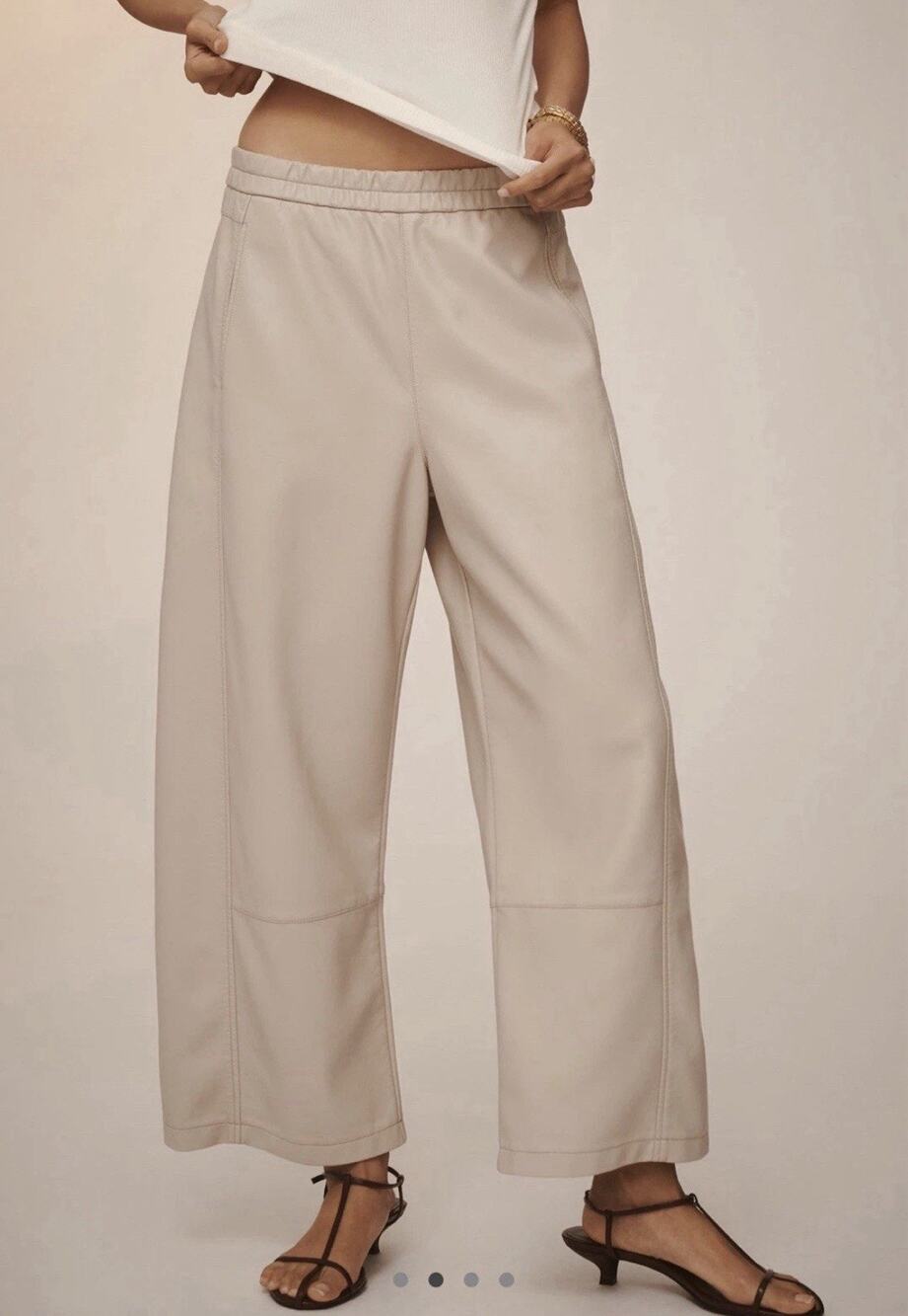 Pilcro Izzie Relaxed Pull-On Barrel Pants Vegan Faux Leather Size MED Neutral